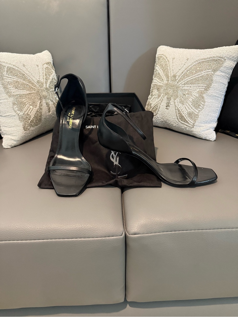 Saint Laurent Black Leather Minimalist Slingback Heels